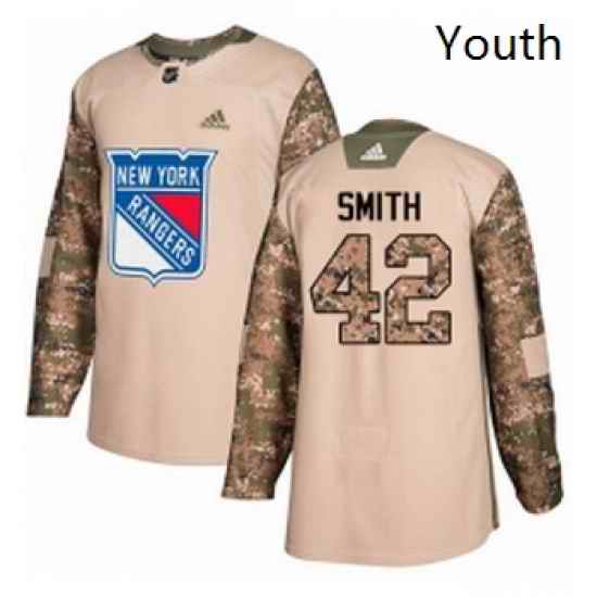 Youth Adidas New York Rangers 42 Brendan Smith Authentic Camo Veterans Day Practice NHL Jersey